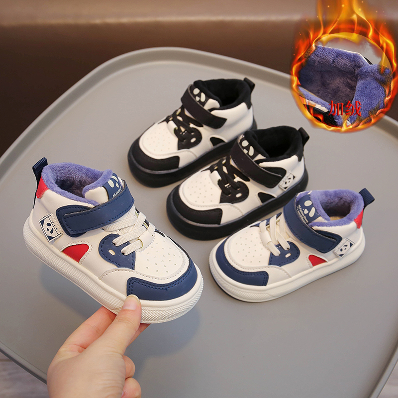 回力瑞男童新款加绒运动鞋冬季棉鞋女童熊猫款保暖学步鞋儿童休闲