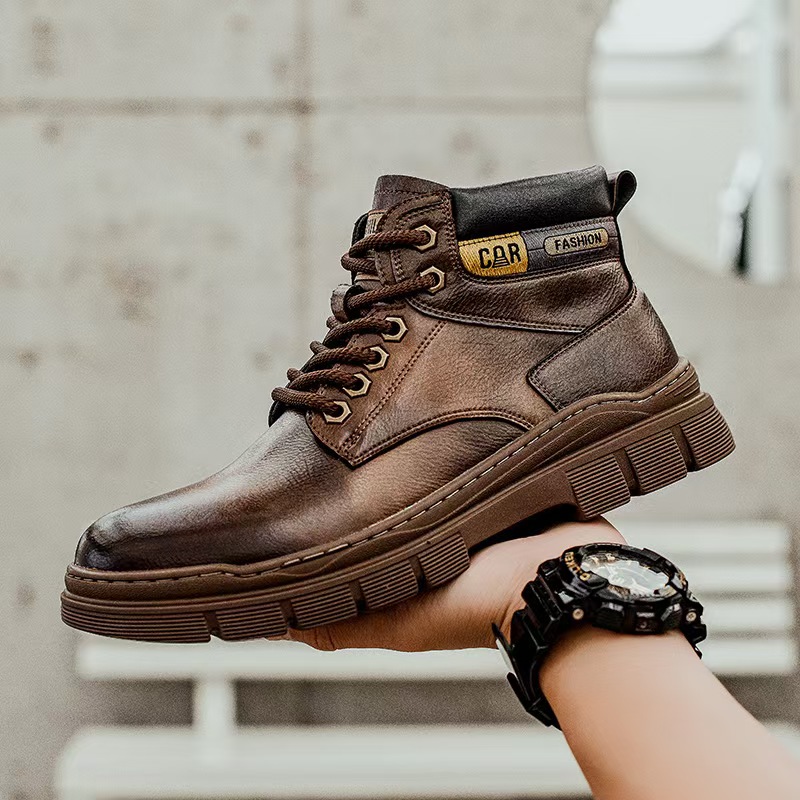 C-9128中帮马丁靴男2024新款英伦风户外大黄靴加绒保暖工装靴