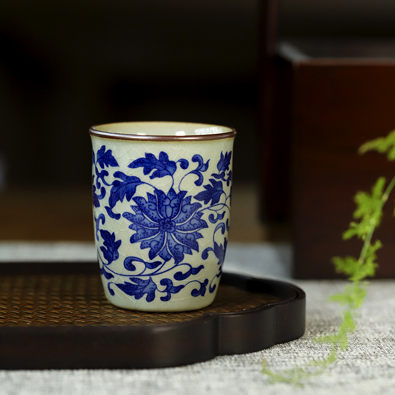 景德镇陶瓷老陶泥缠枝莲闻香杯茶杯