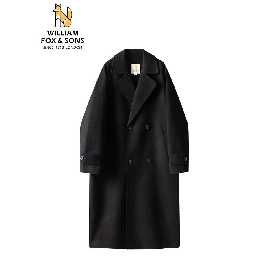 重磅AO毛精纺初剪100%绵羊毛过膝加长款气质双排扣双面羊毛呢大衣