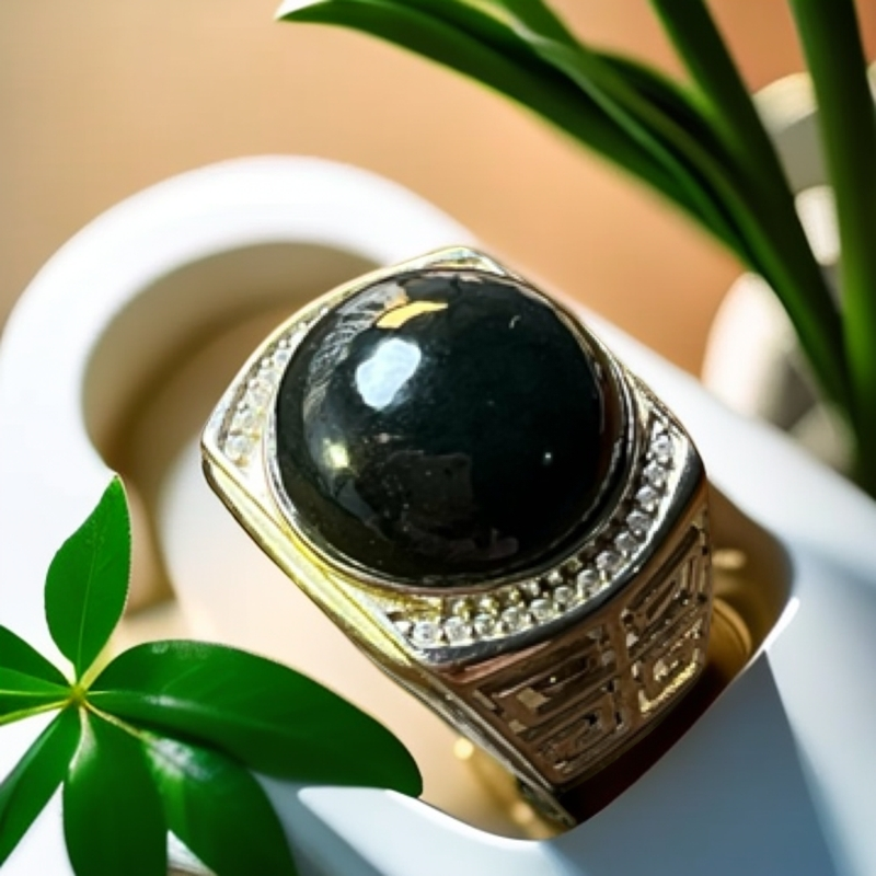 S925银镶天然和田玉蛋面戒指开口戒指