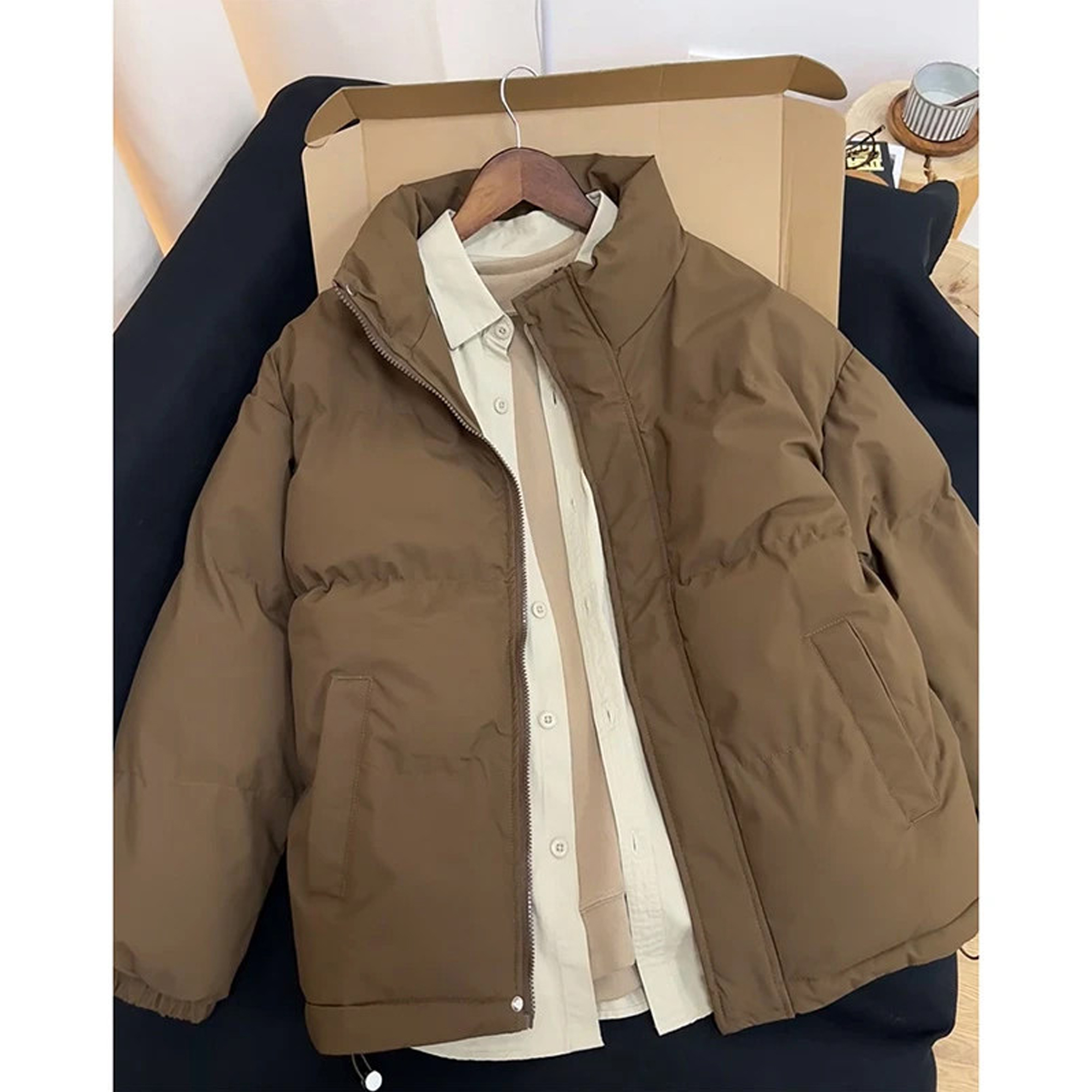 咖啡色美拉德穿搭棉服男款冬季美式复古加厚保暖棉衣外套立领外套