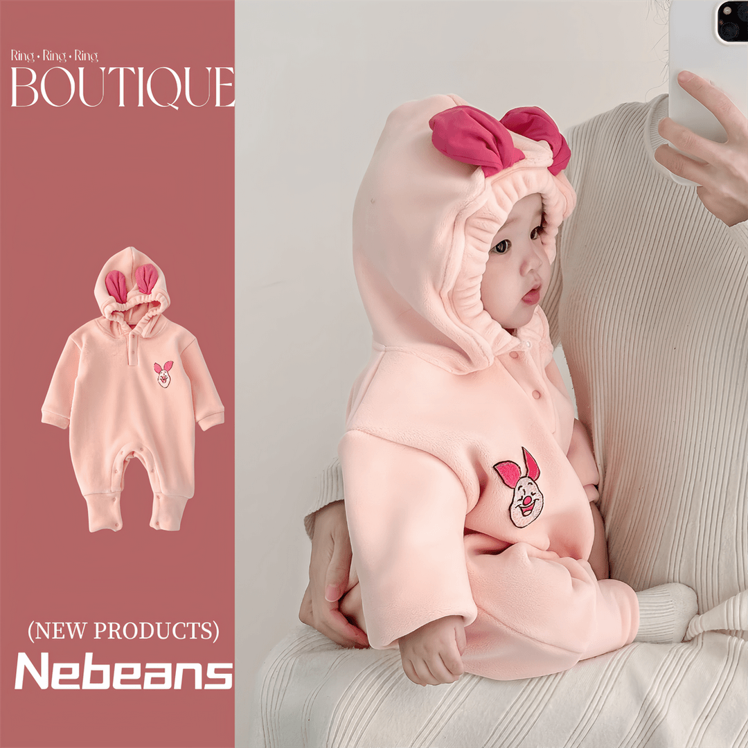 秋冬潮款卡通可爱鸭鸭男女宝宝卡通加绒外出服哈衣