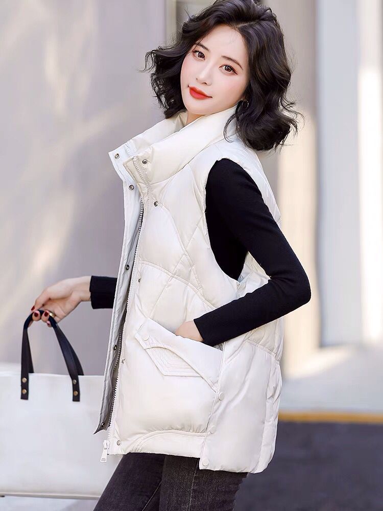 波斯登羽绒马甲女2023新款秋冬白鸭绒韩版宽松时尚马夹坎肩背心外