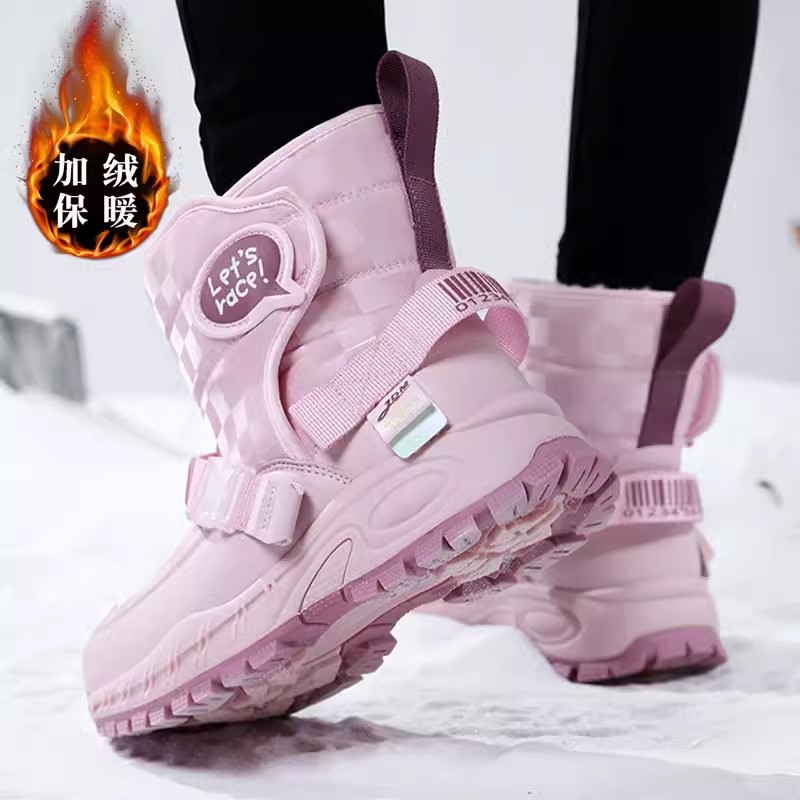回力潮品女童雪地靴冬季儿童高筒加绒大棉鞋女孩皮毛一体保暖棉靴