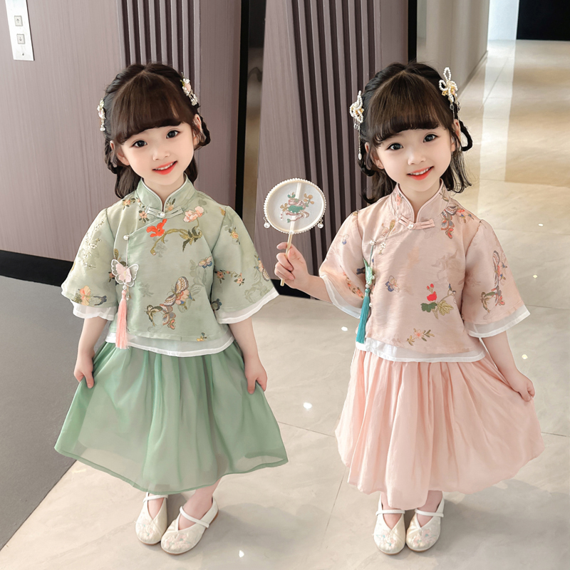 女童汉服连衣裙中国风夏季幼儿园女宝宝演出服短袖古风超仙公主裙