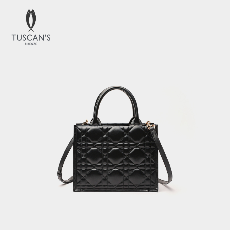 TUSCAN'S时尚百搭真皮托特包菱格D家百搭单肩斜跨包TS时代双鱼