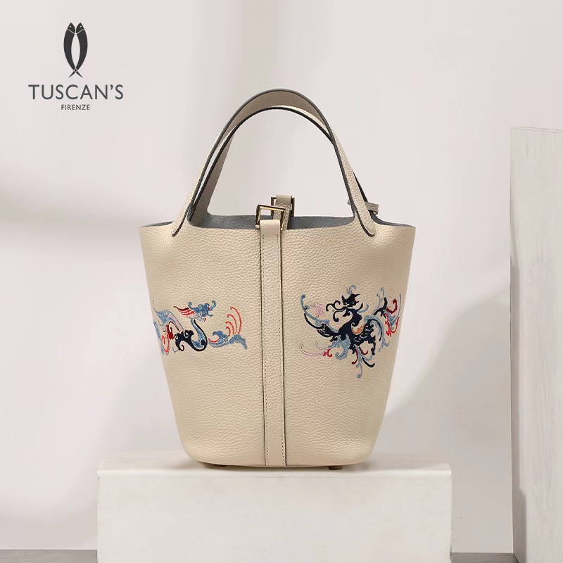 TUSCAN'S休闲经典手提包高级质感真皮包包女士TS时代双鱼刺绣C
