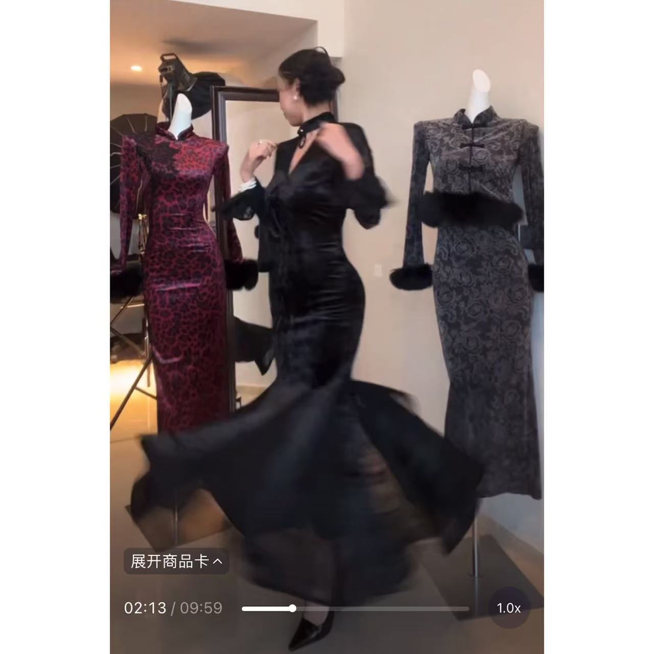 原创自制【禧墨】新中式显瘦复古鱼尾裙旗袍包臀步步生莲蕾丝长裙