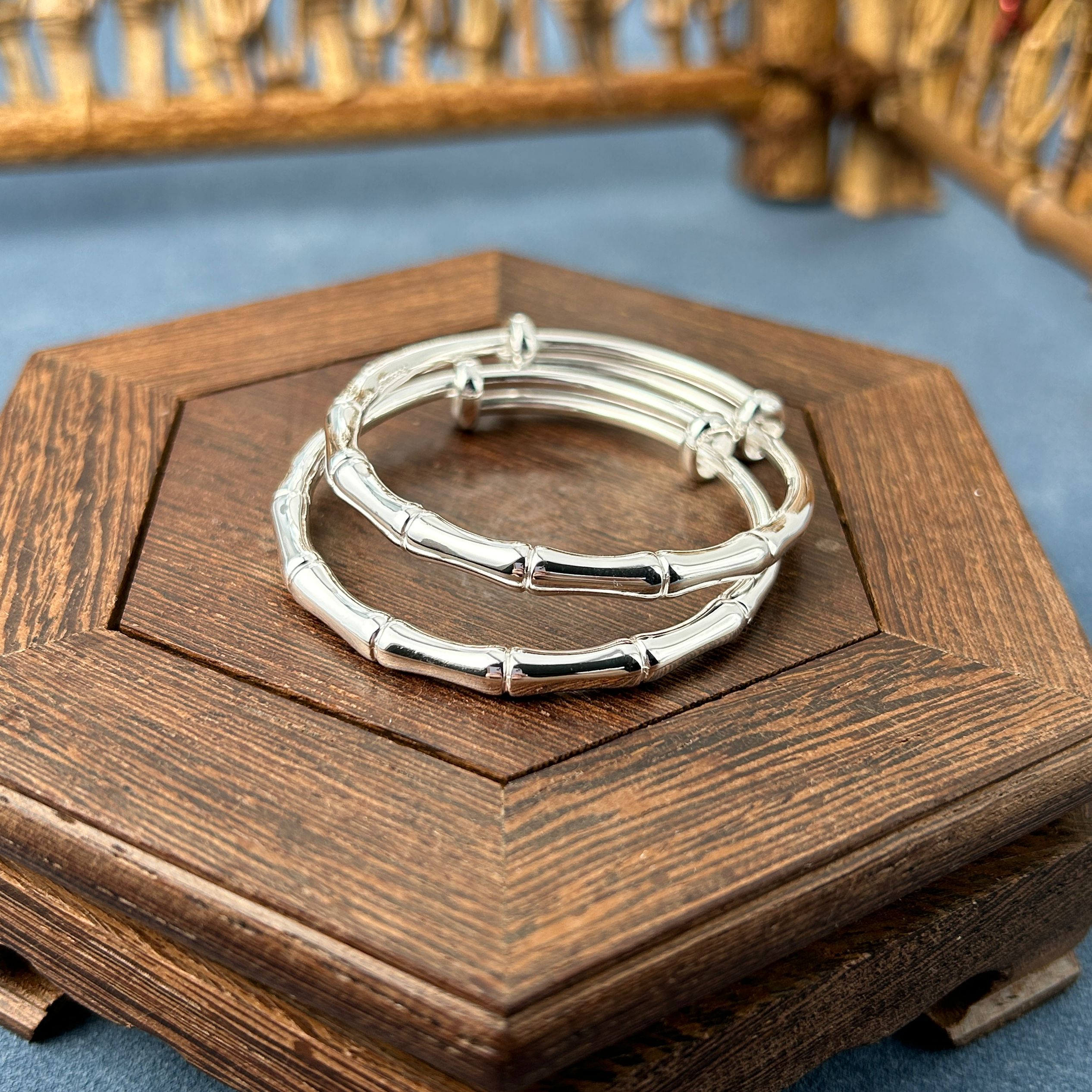 足银手镯 苗人匠银坊 足银纯手工竹节宝宝手镯