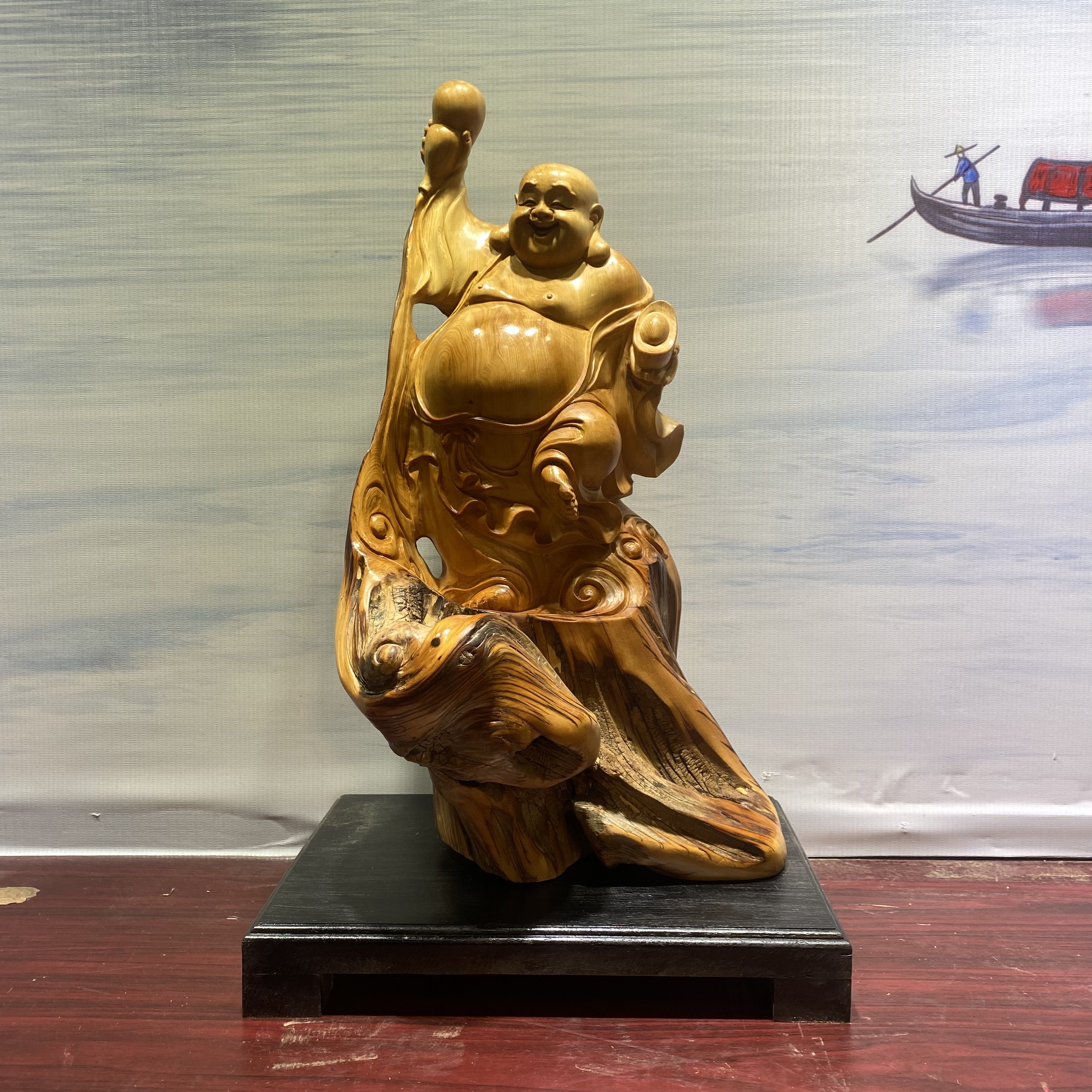 太行崖柏精品木雕根雕客厅摆件大件手工雕刻弥勒-福（富）源不断