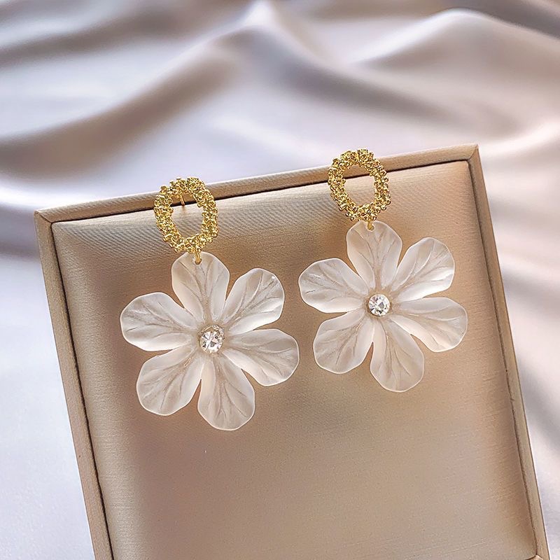 合金耳饰 41号森系夏季清新透明花朵耳环8834