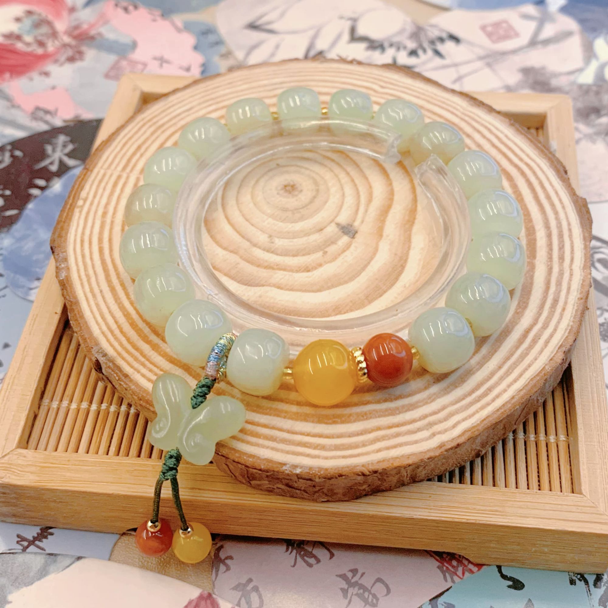 【静观皆自得】水晶南红和田玉手链天然蝴蝶手串女084