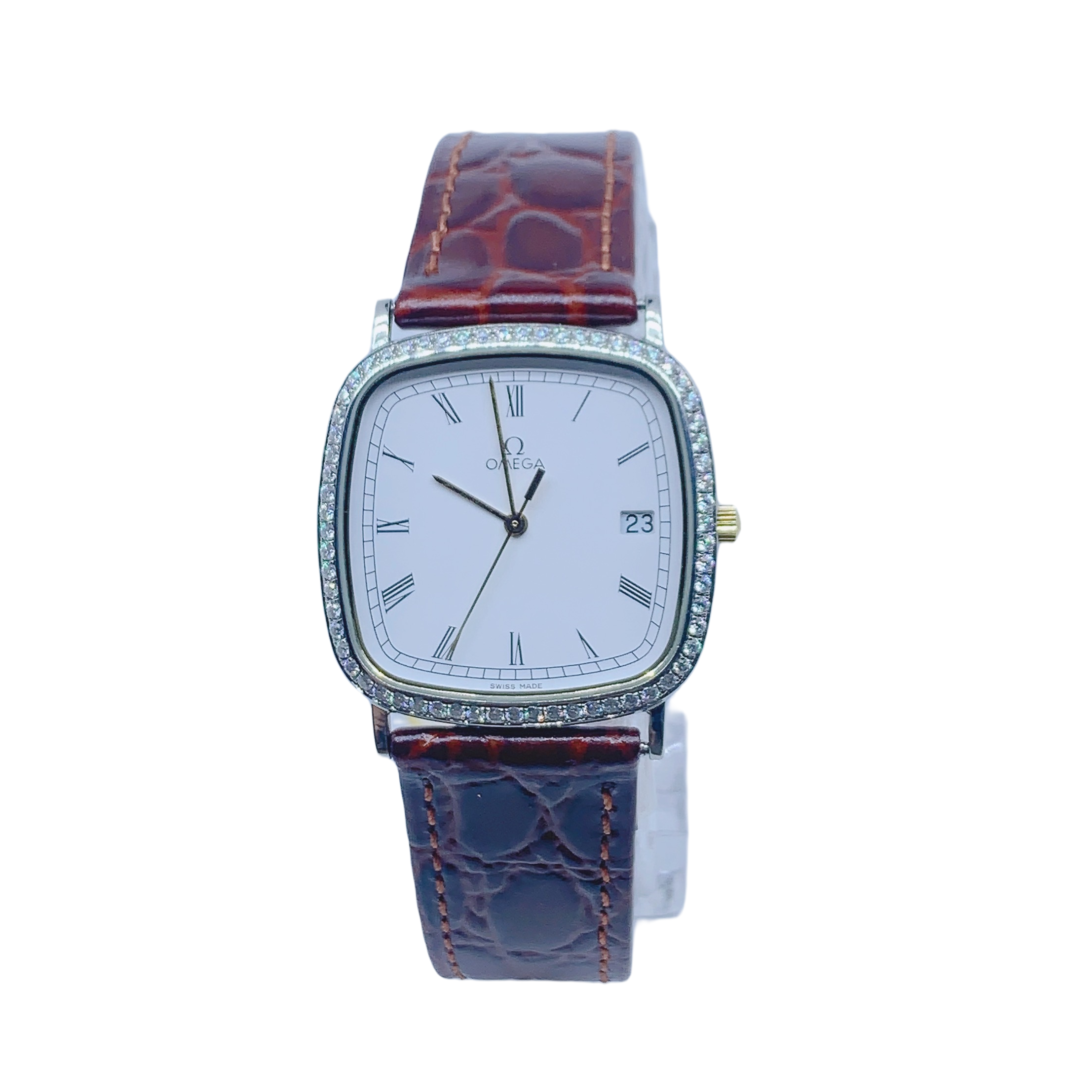 95新 Omega/欧米茄 女士石英表/30方盘/表带扣后配/后钻盘/07578