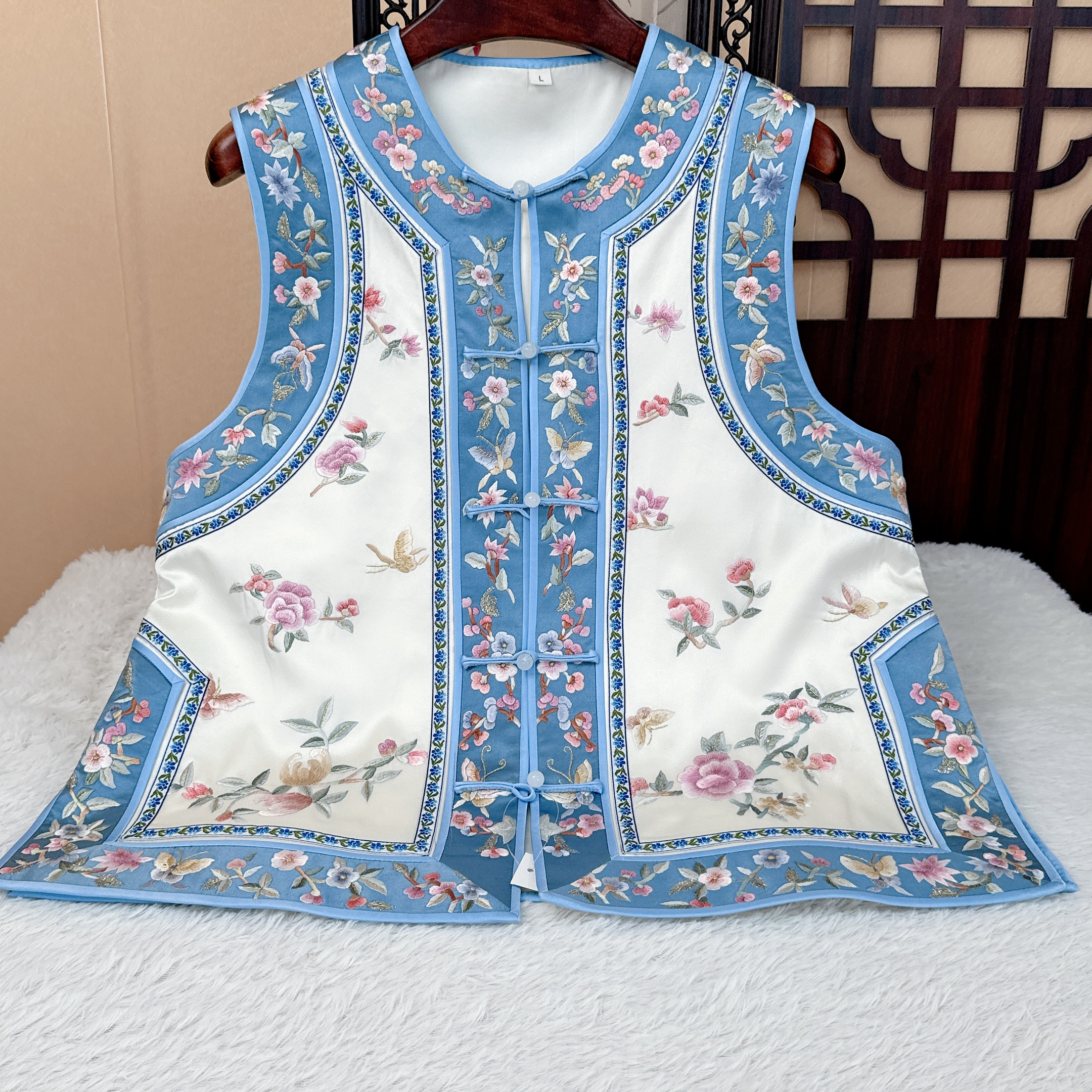 直播间拍 苏绣非遗重工真丝纯手工绣花满分桑蚕丝太太服马甲