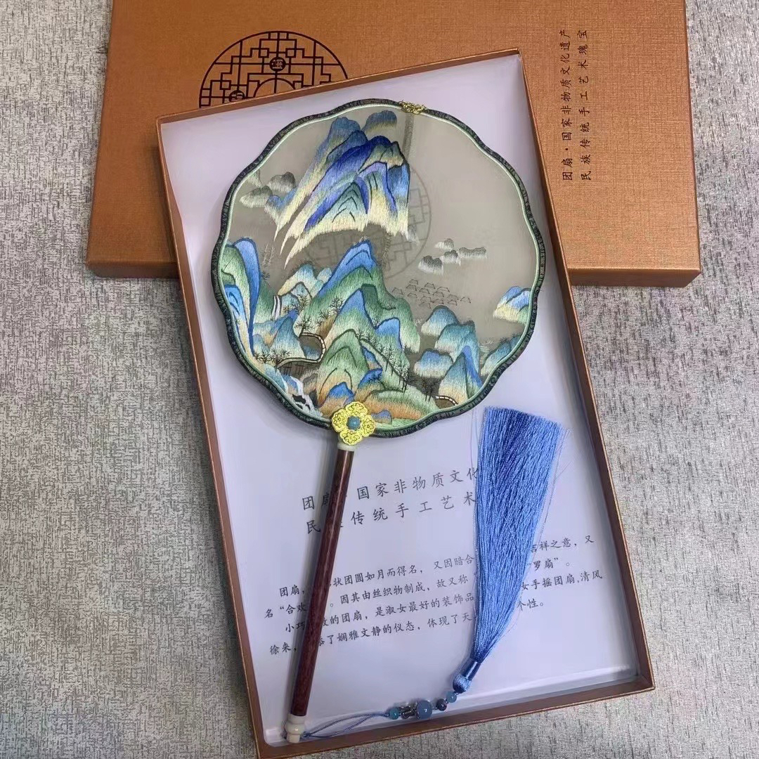 手工苏绣扇子宋锦翘头真丝团扇新中式复古风汉服搭配传统少女个性