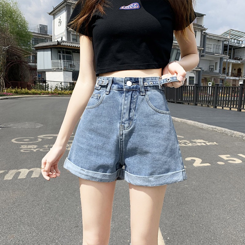 牛仔短裤女夏季2025年新款薄款高腰潮ins显瘦宽松卷边a字阔腿热裤