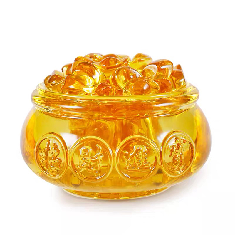 【厂家搬迁促销款】满盆琉璃元宝大号聚宝盆摆件水晶工艺品琉璃黄色