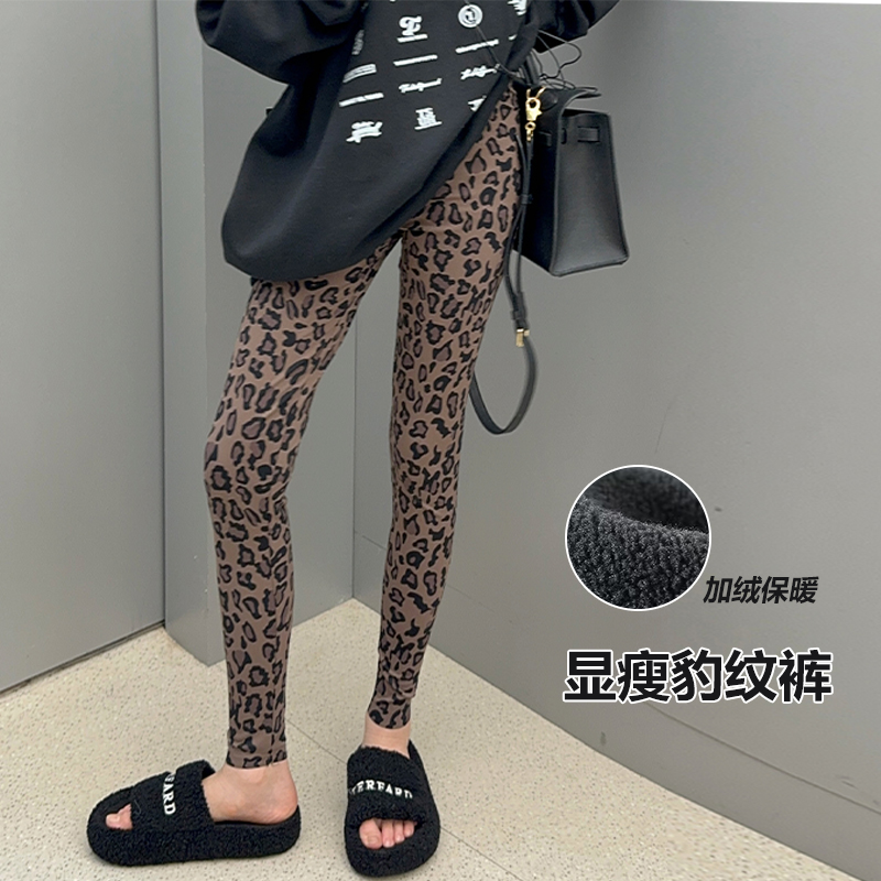 女童豹纹打底裤秋冬款时髦童裤儿童洋气裤子女宝宝加绒弹力长裤潮