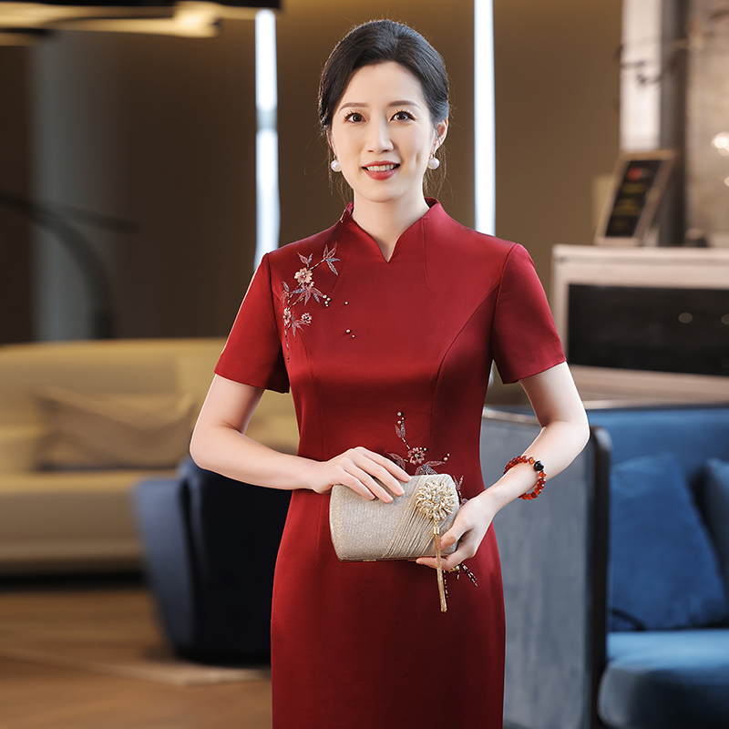 蕾蒂若2025女款婚宴婆婆连衣裙礼服高档中长款一举夺魁旗袍659