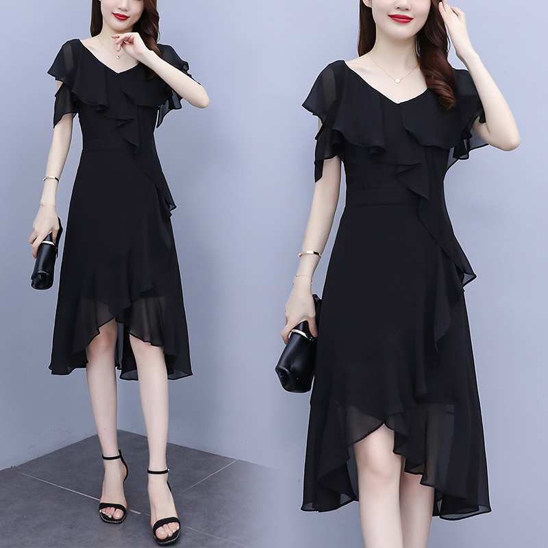 新中式国风2025年夏季新款胖MM镂空露肩收腰显瘦气质雪纺连衣裙女