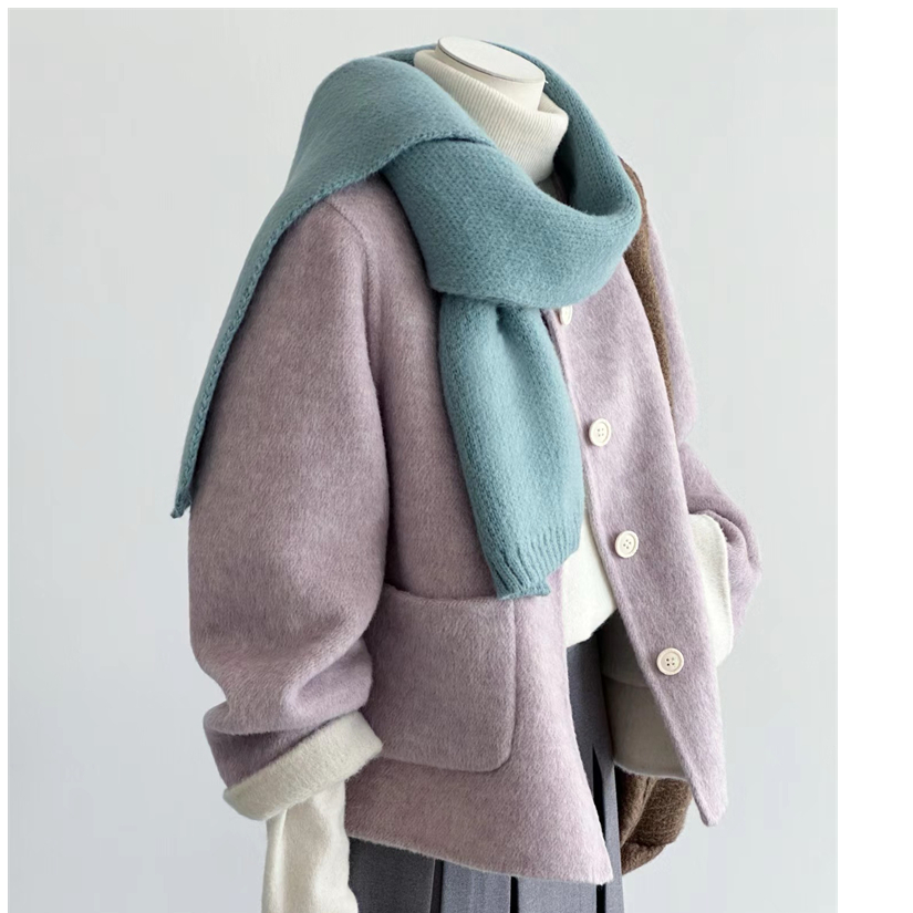 2024秋冬新款两面穿浅紫色短款双面呢子大衣女小个子减龄毛呢外套