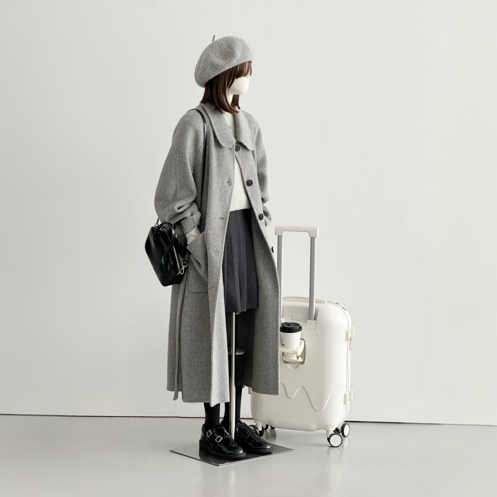 翻领手工双面绒大衣中长款赫本风时尚休闲气质通勤显瘦毛呢外套