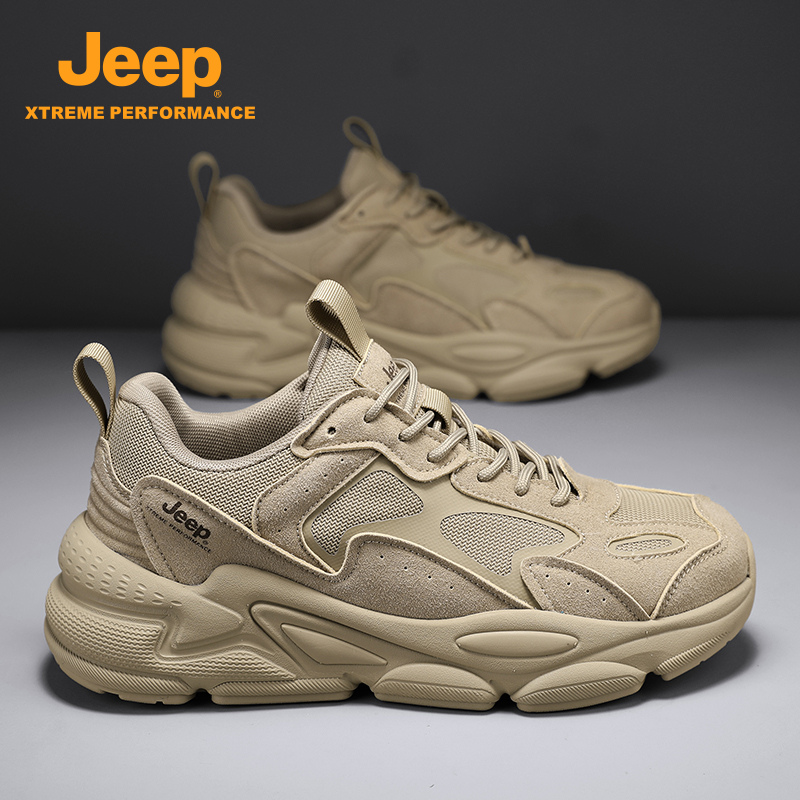 Jeep吉普男鞋2025冬季新款网面透气运动鞋户外登山厚底耐磨老爹鞋