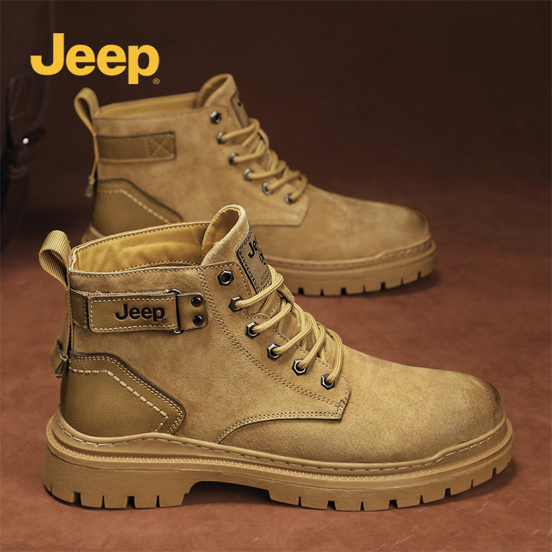 jeep吉普马丁靴男高帮春季透气英伦风真皮工装靴中帮复古休闲男鞋