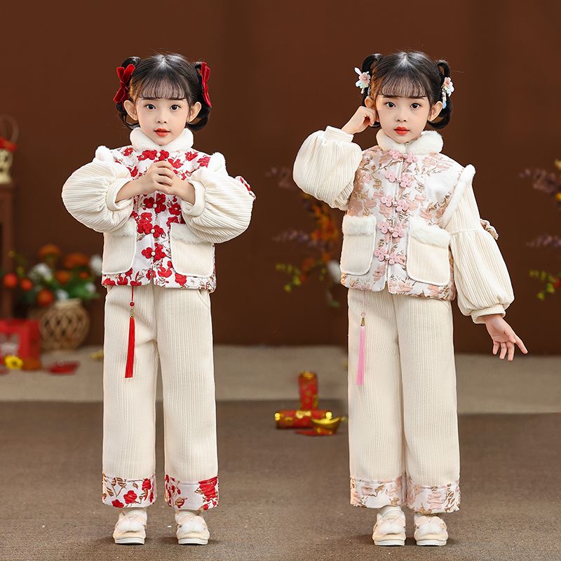 女童拜年服冬款加绒加厚中国风唐装汉服冬季新款喜庆过年服p3