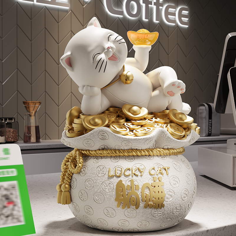 躺赚招财猫摆件福袋存钱罐送朋友店铺招财公司前台装饰开业礼物