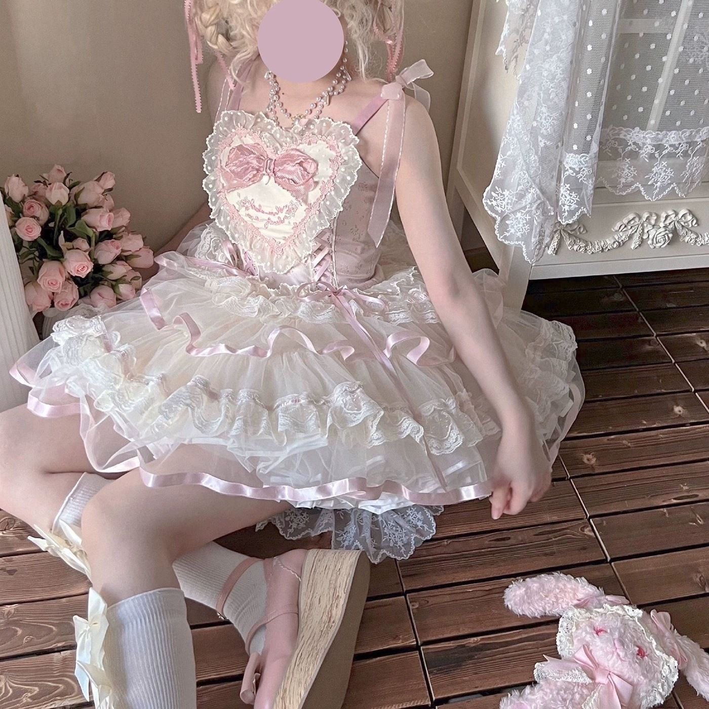 丝缎芭蕾lilota爱心狗短jsk吊带裙芭蕾风洛丽塔公主裙生日短裙女