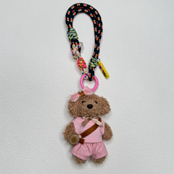 A.FLORE韩国原创手工可爱包包挂件挂饰珍珠丝绒蝴蝶结粉皮裤小狗