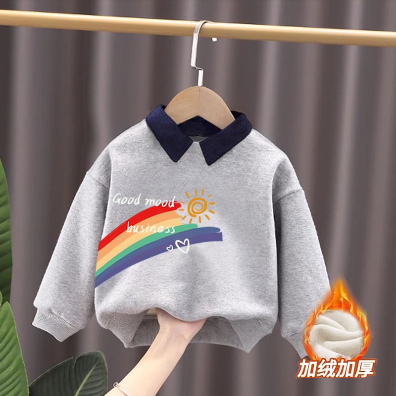 秋冬新款秋装翻领Polo卫衣儿童季新款加绒加厚华男女童长袖上CH