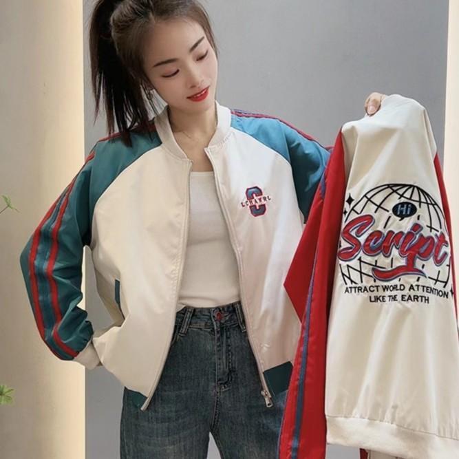撞色棒球服外套春秋新款有里布小个子开衫C字母印花闲短款夹克