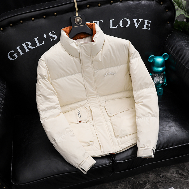 时尚修身欧洲站秋冬季新款白色羽绒服短款加厚男士外套简约高端潮