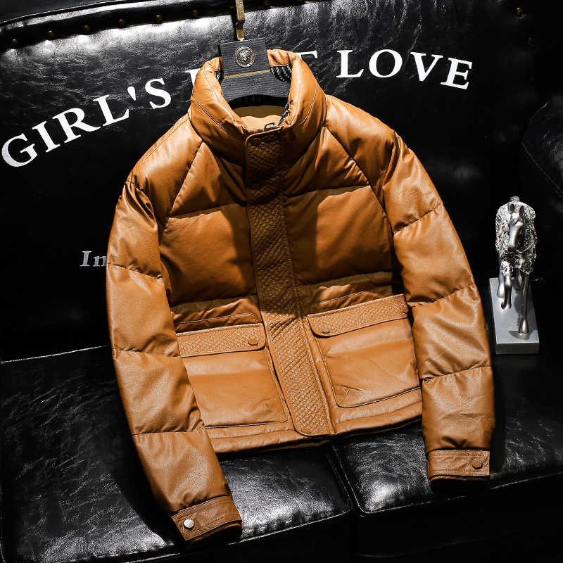 男士皮羽绒服2023冬季潮流个性大口袋羽绒衣百搭外套时尚高端男装