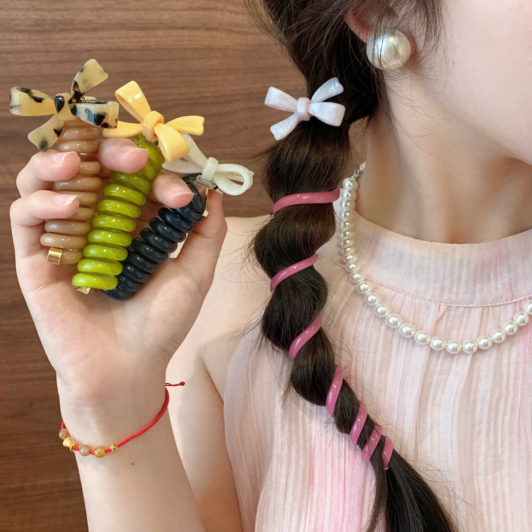 春夏彩色气质蝴蝶结泡泡辫编发神器头绳女款醋酸少女感电话线发圈