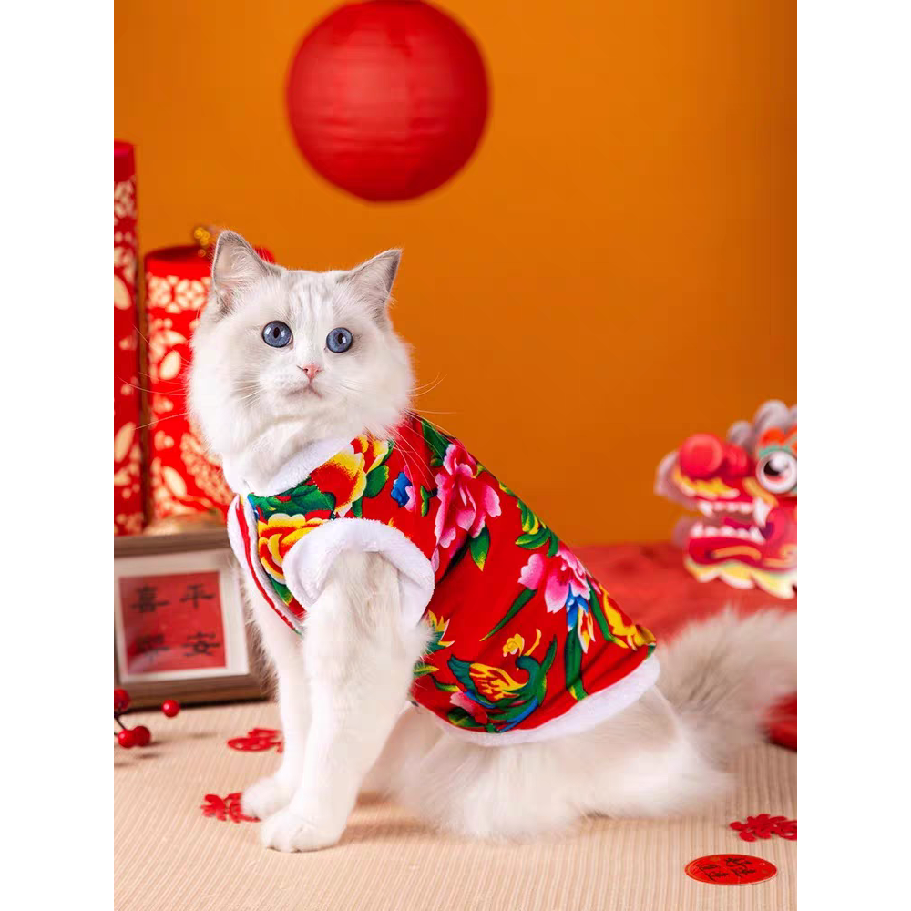 猫咪衣服冬季新年博美宠物狗狗衣服东北大花袄泰迪英短银渐层幼猫