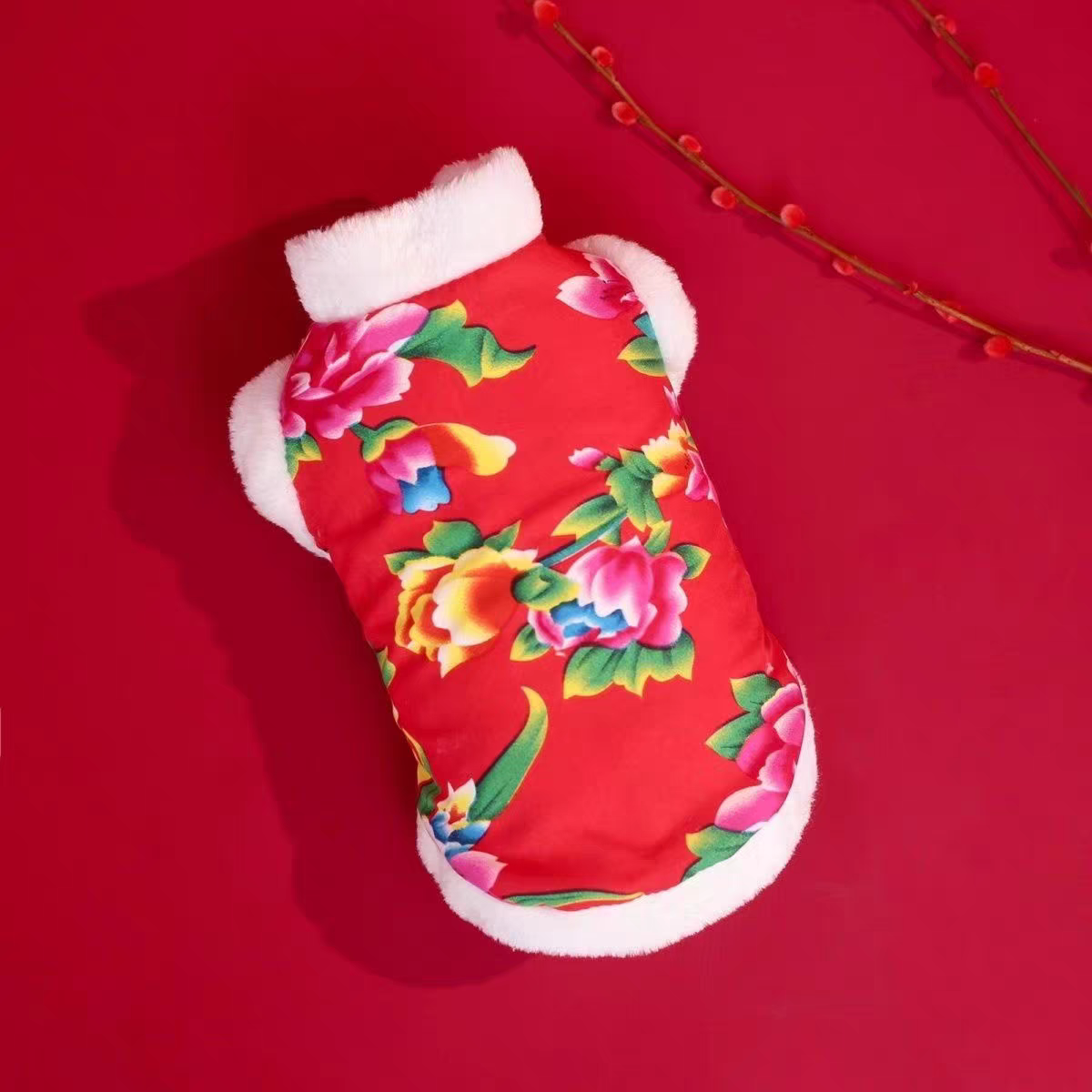 猫咪衣服冬季东北大花袄英短银渐层幼猫博美宠物狗狗衣服新年泰迪
