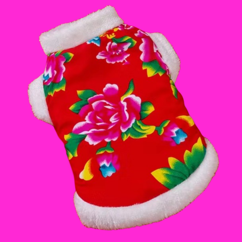 宠物衣服猫咪春冬大花棉袄东北拜年新年喜庆加绒小背心时尚单品