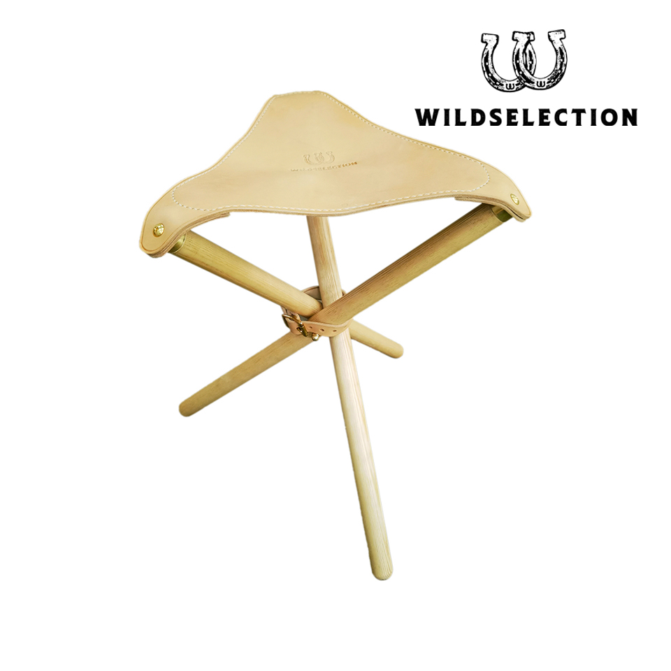 WILDSELECTION美式复古手工植鞣牛皮实木经典三角户外凳折叠凳