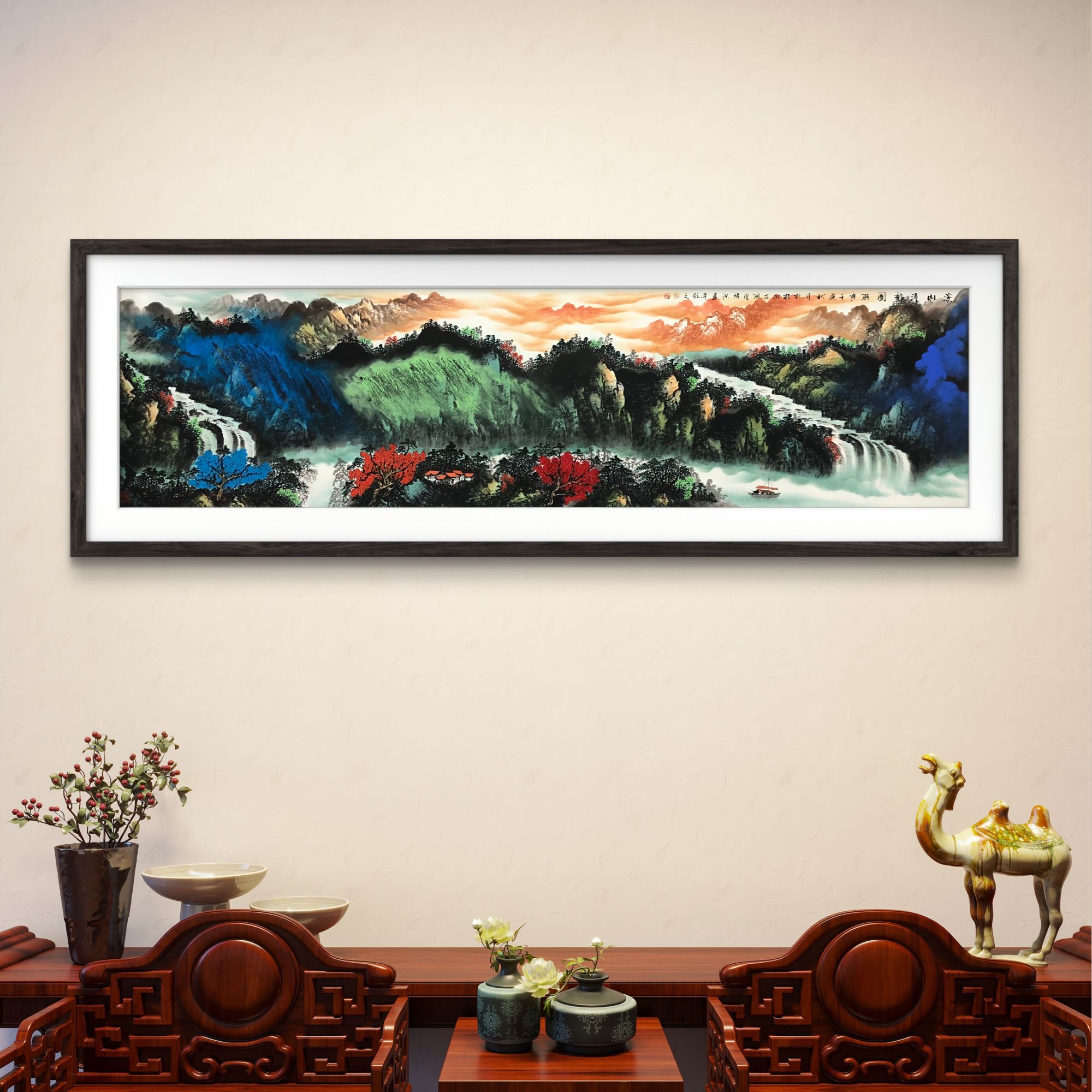 【乡宝宝书画院】张绪洪 《泼彩山水画》240x62cm 纯手绘 