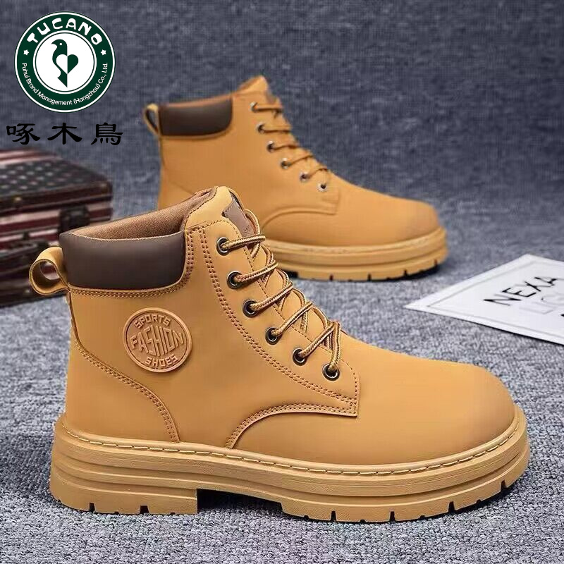 啄木鸟正品春季新款透气高帮马丁靴男士英伦风复古厚底短靴休闲鞋