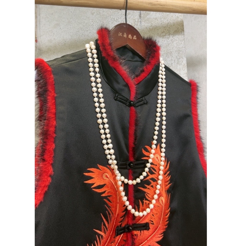 【拜年凤】中国风复古刺绣长款马甲凤凰刺绣棉马甲A9175