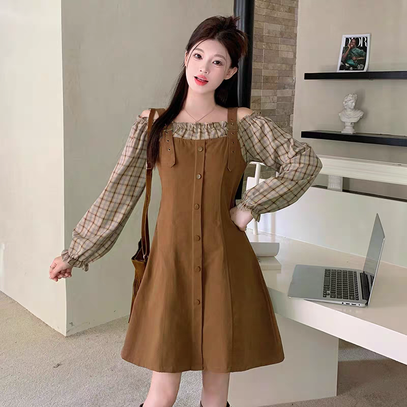 大码女装连衣裙秋冬新款法式复古时尚减龄气质假两件胖MM显瘦裙子