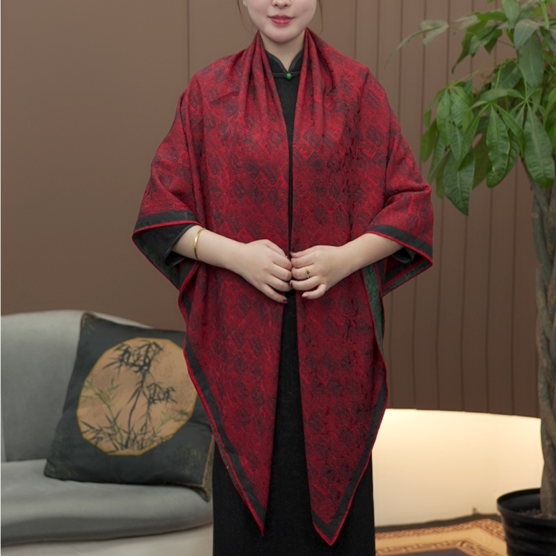 JZ-新款【沧澜】140*140冠乐皱双面双色丝巾围巾披肩