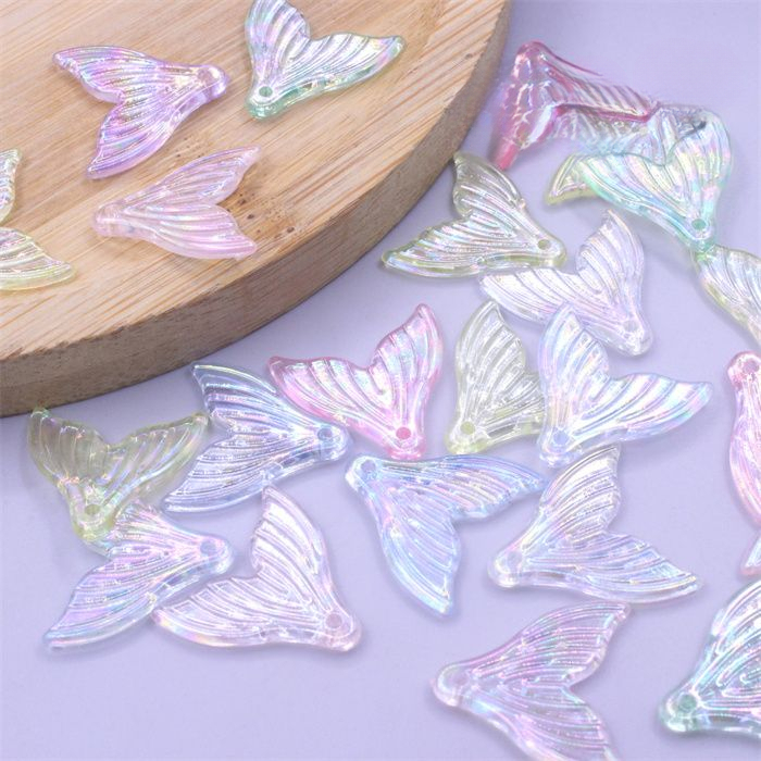 20mm穿孔马卡龙色ab镀彩美人鱼尾diy手工耳环发饰手链饰品配件