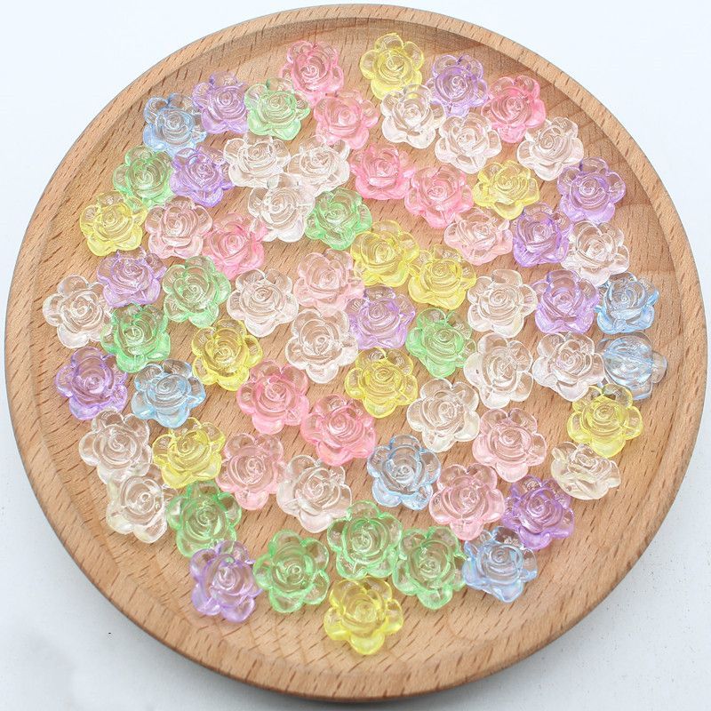 12mm亚克力透明彩色玫瑰花散珠DIY饰品配件幻彩山茶花朵手链串珠