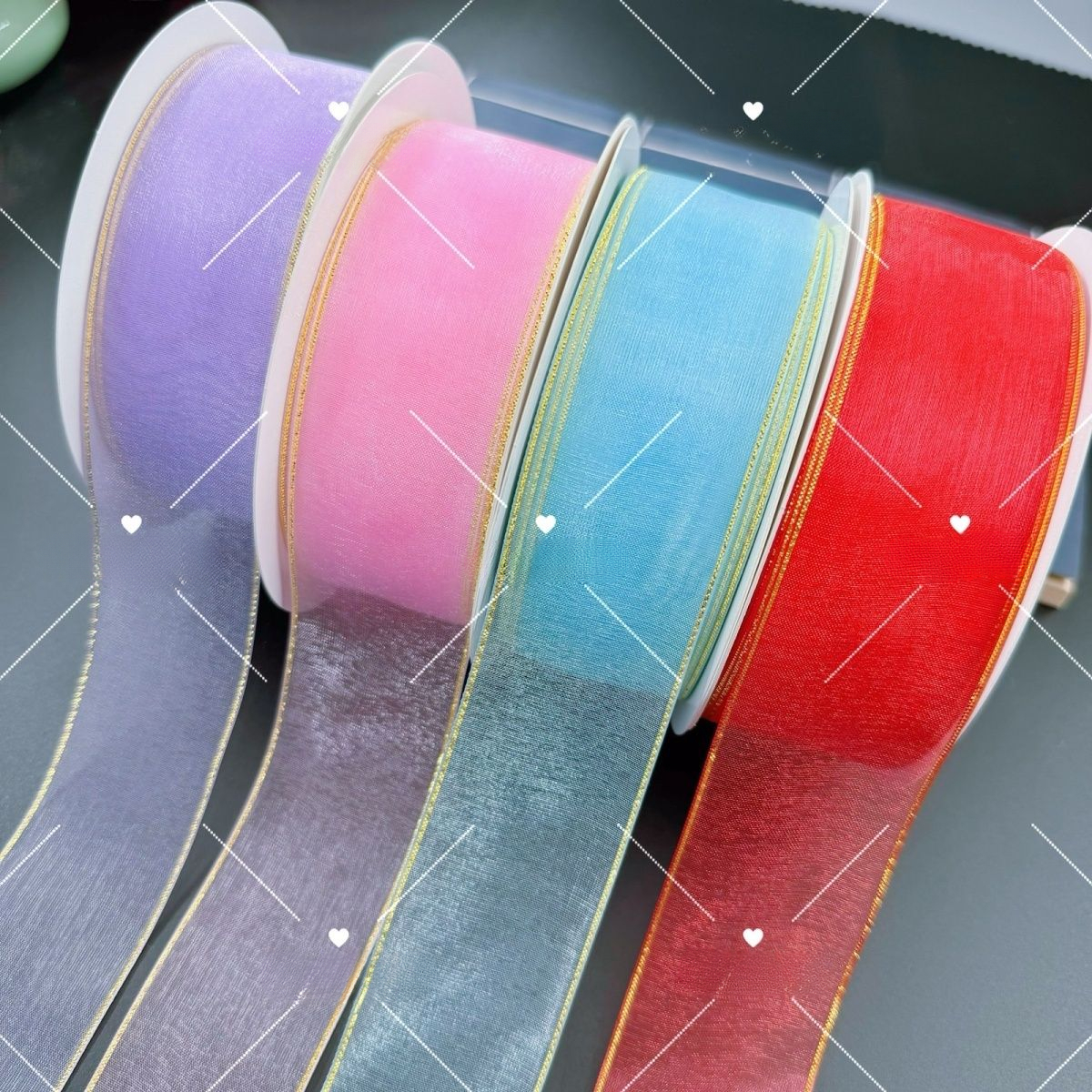 3.8加密金边雪纱带手工金边丝带礼盒包装玫瑰花花束包装雪纺带